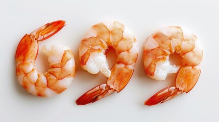 Three shrimp arranged on a white background