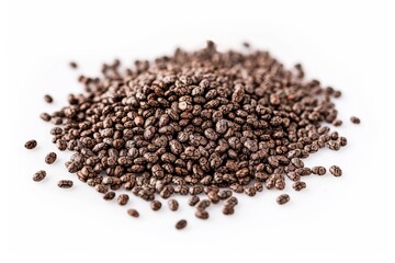 Close up of chia seeds isolated on white background