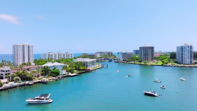 Drone view of Boca Raton, Florida with city and lake