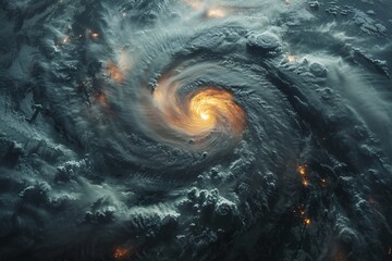 Satellite view capturing a powerful hurricane from space, showcasing the eye and spiral bands of the meteorological phenomenon