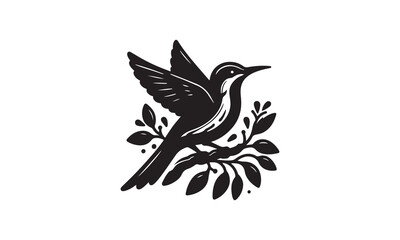 illustration of a bird silhouette sitting  bird on a branche vector 