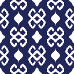 Design a Seamless Ikat Art Pattern Inspired by Mexican Folk Embroidery, Ethnic Traditional Abstract Style, for Wallpaper, Wrapping, Fabric, Textile Illustration, and Carpet, Ensuring Repetition.