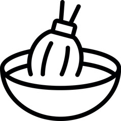 Simple line art icon of a matcha whisk in a bowl, perfect for representing the preparation of this traditional japanese beverage