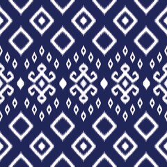 Design a Seamless Ikat Art Pattern Inspired by Mexican Folk Embroidery, Ethnic Traditional Abstract Style, for Wallpaper, Wrapping, Fabric, Textile Illustration, and Carpet, Ensuring Repetition.