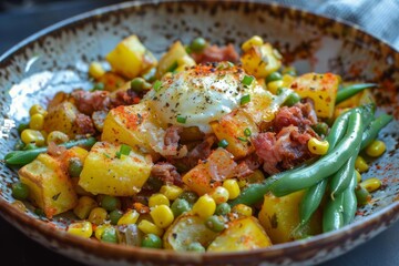 Corned beef hash with green beans