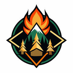 camp fire logo vector artwork illustration