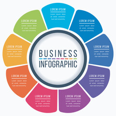 Circle Infographic design 9 Steps, objects, elements or options business information template