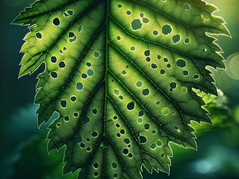 Leaf with Multiple Holes in Sunlight, evoking Trypophobia.