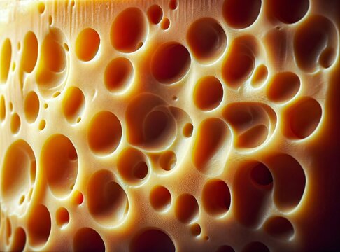 Close-Up of Swiss Cheese with Holes, evoking Trypophobia.