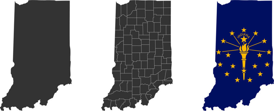 Indiana state of USA. Indiana flag and territory. States of America territory on white background. Separate states. Vector illustration