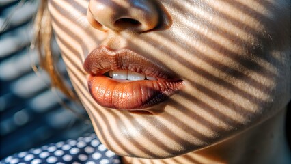 Close-up of woman's lips and nose with shadow patterns
