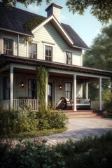 Fototapeta premium Porch of the private house in Farmhouse architectural style.