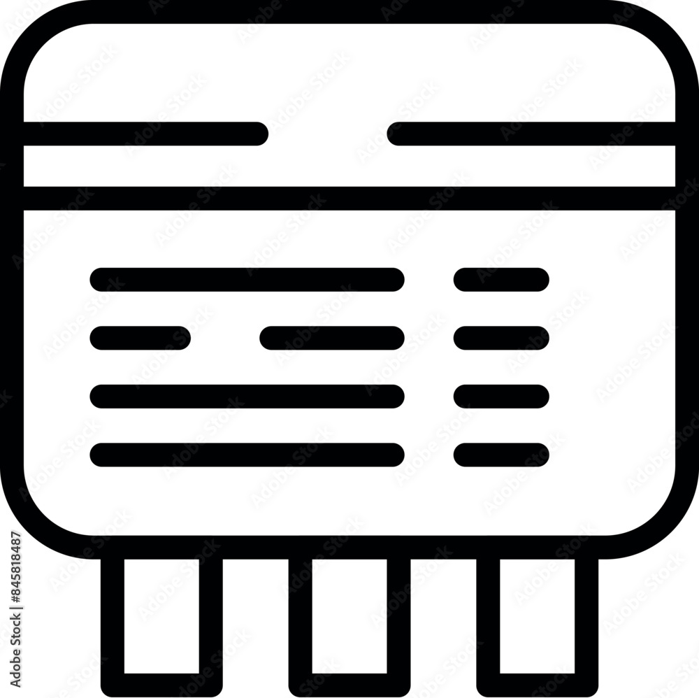 Poster line icon of an electronic device with a screen showing information and three buttons at the bottom