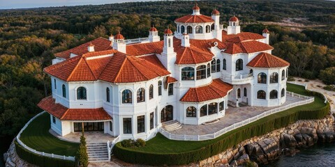 A luxurious mansion shaped like a lighthouse.