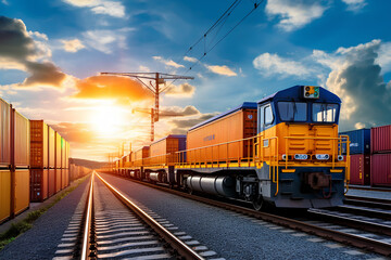 Obraz premium Global business of Container Cargo freight train, Business logistics concept, cargo Rail Logistics business, concept distribution delivery service shipping logistic transport