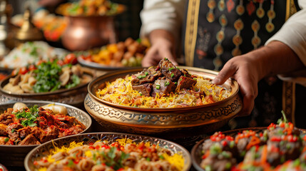 A festive Eid-Ul-Adha table decorated with  different dishes