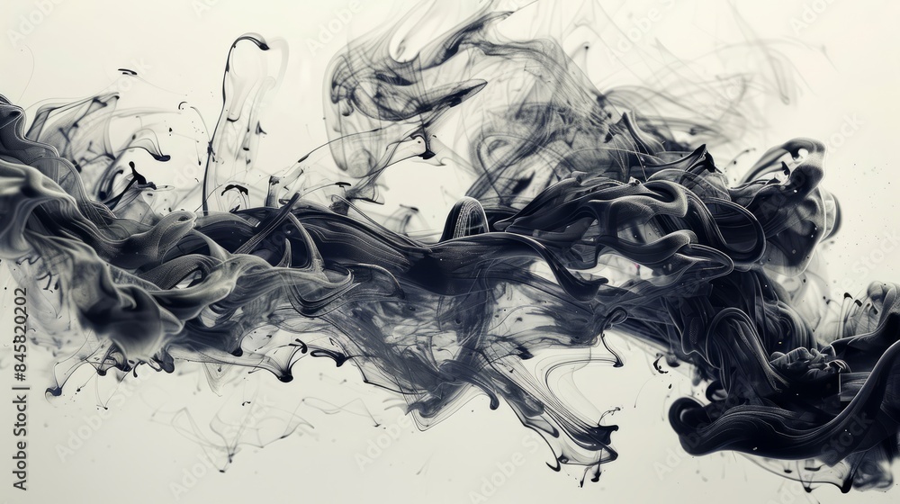 Poster abstract ink formations morphing into futuristic technology, symbolizing the intersection of art and