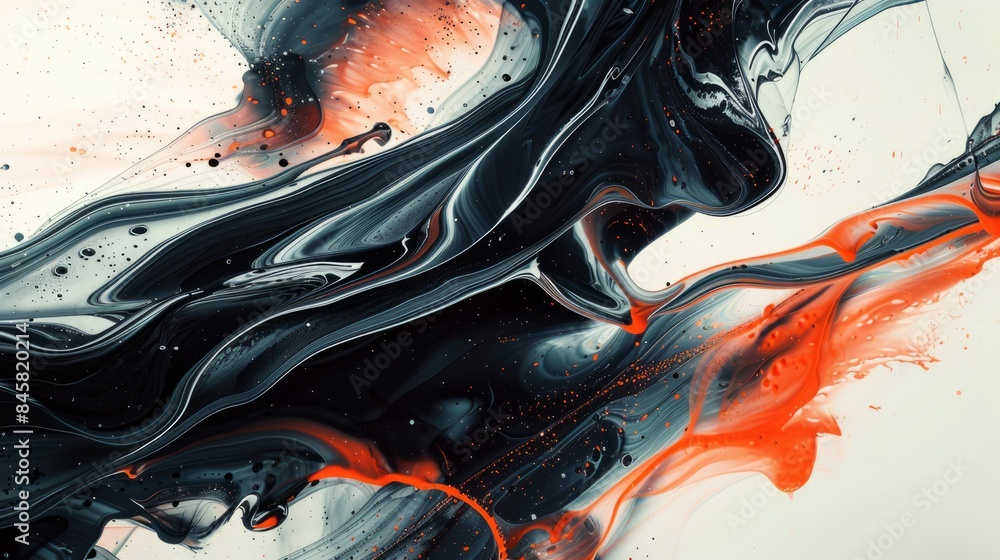 Poster abstract ink formations morphing into futuristic technology, symbolizing the intersection of art and