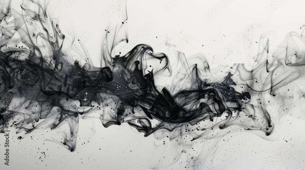 Poster abstract ink formations morphing into futuristic technology, symbolizing the intersection of art and