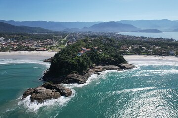 Aerial View of Praia Grande beach at Ubatuba, Sao Paulo, Brazil