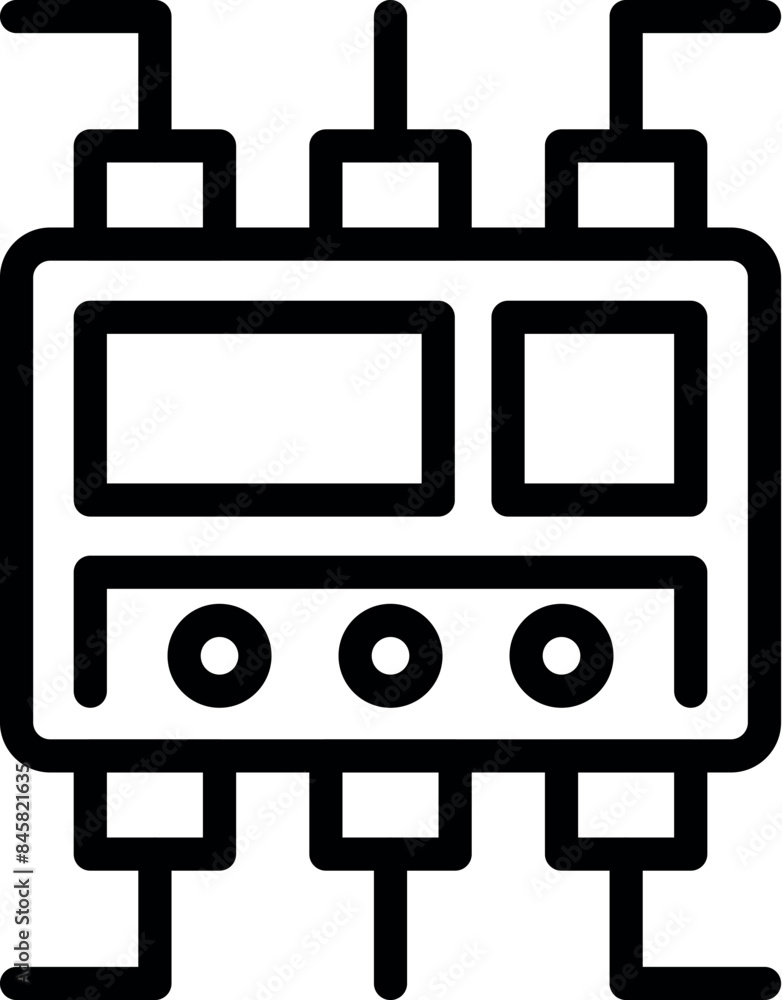 Poster simple line icon illustration of a circuit board component with connections, signals, and data proce