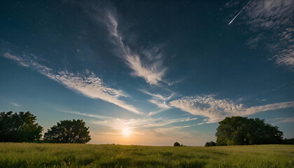 summer sunset in a green field