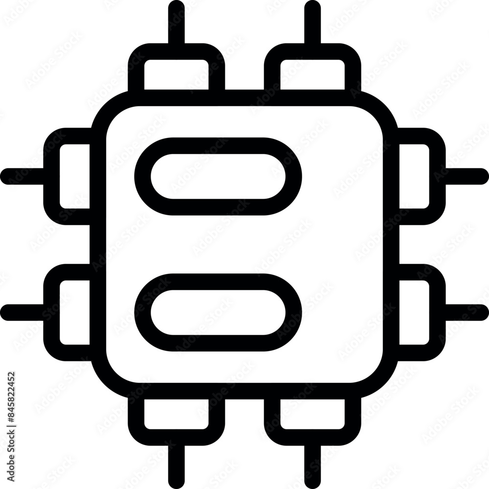 Poster line art icon of an integrated circuit with pins, representing data processing and technology