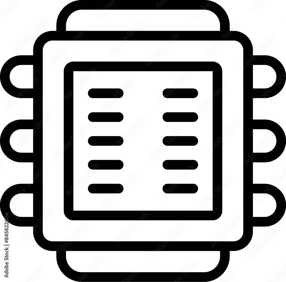 Poster line art icon of a computer chip processing data, symbolizing the power of technology
