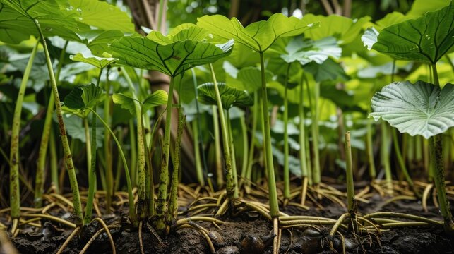 The typical height of the Black Jack taro plant can range from 1 5 to 2 meters characterized by a creeping rhizome root