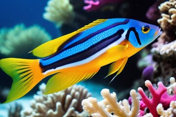 Naklejka premium Colorful tropical fish on the background of a coral reef.
