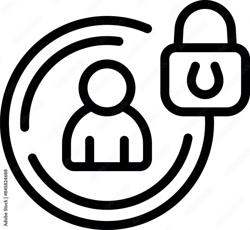 Aufkleber safe and secure, icon of a person being protected by a padlock symbolising data privacy and security