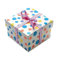 Birthday Celebration Gift Box with Polka Dots and Ribbon Bow Isolated on Transparent Background