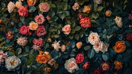 Fototapeta premium Vibrant floral diversity: a classic design space with blossoming blooms