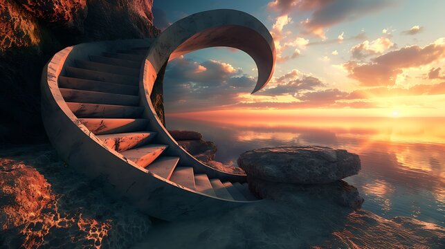 A staircase spiraling into infinity symbolizing the eternal quest for knowledge and understanding