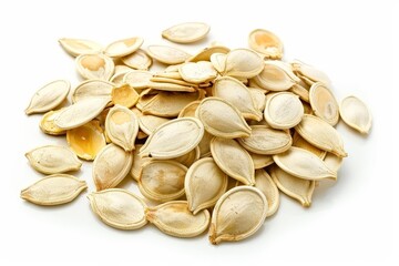 Isolated fresh pumpkin seeds on white background