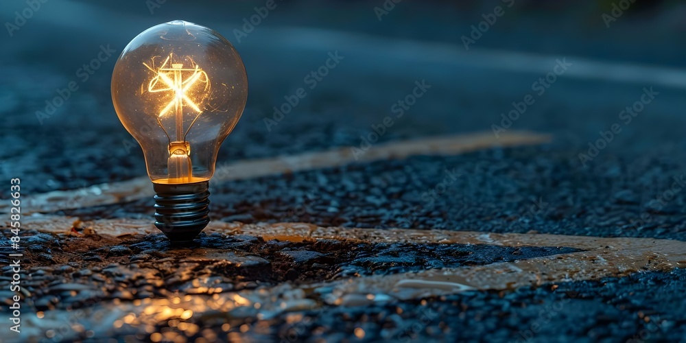 Poster navigating innovation and decision-making in business the symbolism of a lightbulb at a crossroads. 