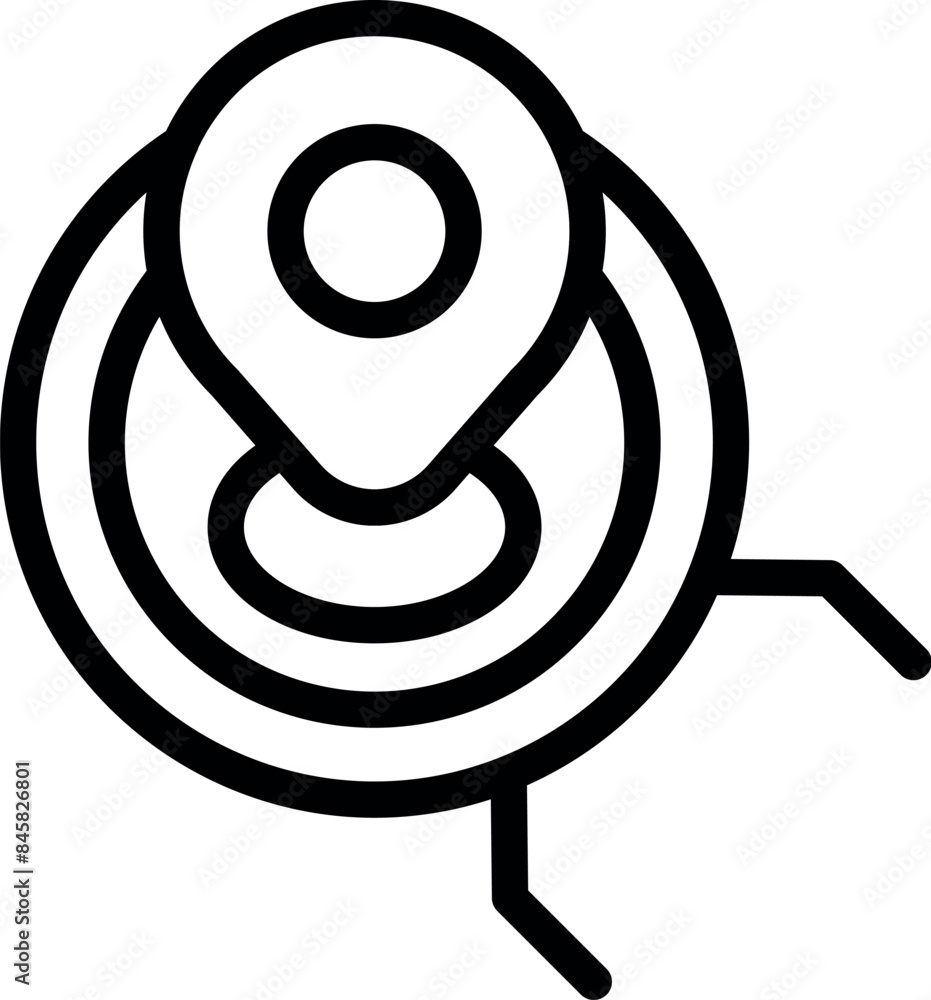 Poster line icon representing a robot moving around using a gps, symbolizing the evolution of robotics and 