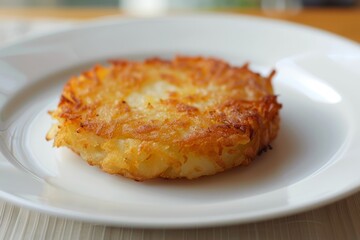 One golden brown hash brown patty on plate a tasty breakfast staple