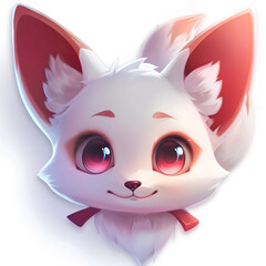 Cute Cartoon Baby Fox with Big Eyes and White Fur on White Background