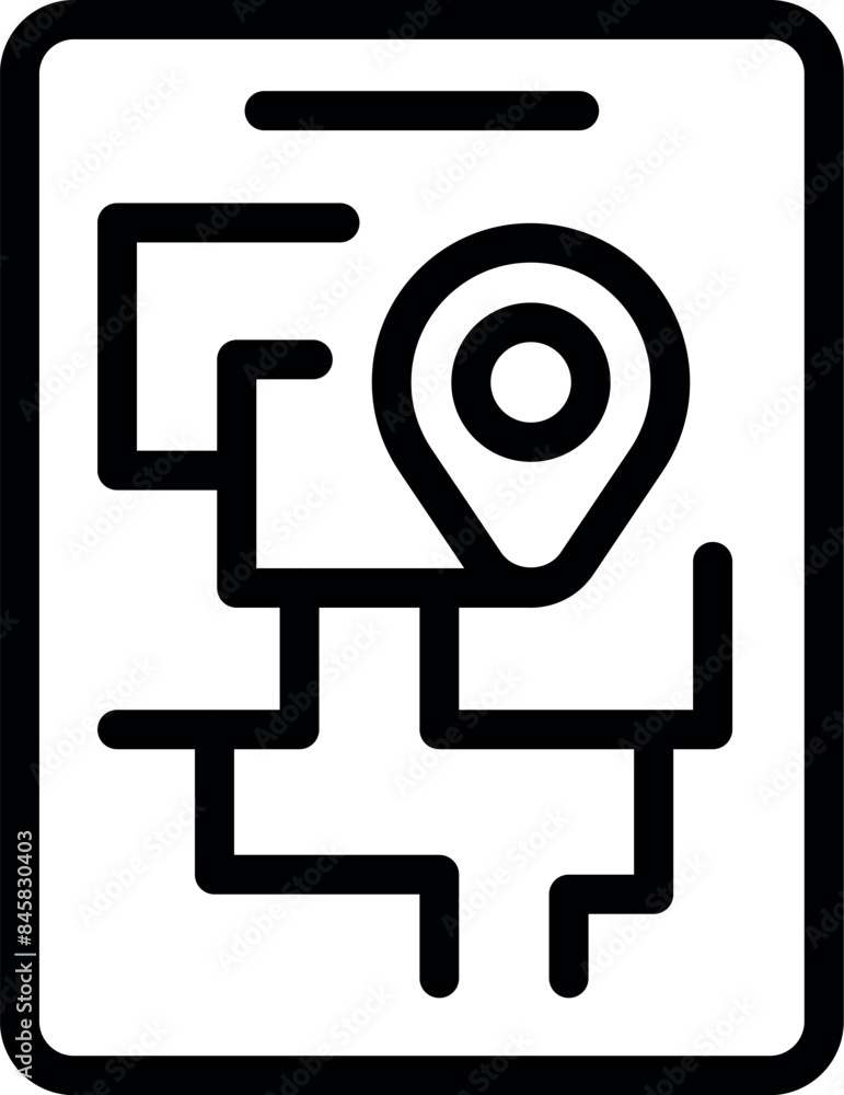 Poster line art icon of a gps navigation system showing the location on a city map with roads and buildings