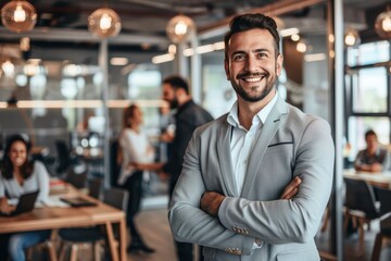 Confident manager presenting new business ideas to colleagues