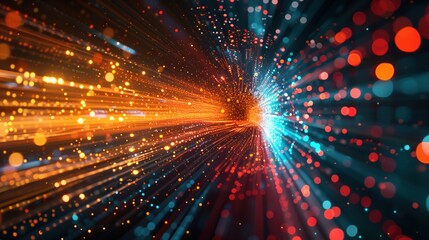 Fototapeta premium Abstract glowing lines and vibrant particles in motion creating a dynamic and colorful background, perfect for tech, digital, or futuristic themes.