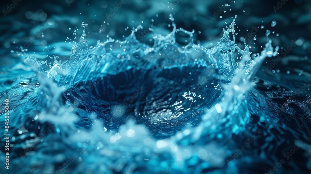 Poster water splash with abstract pattern - a dramatic close-up of a water splash, forming an intricate pat