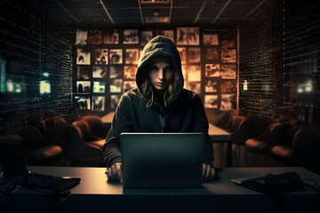 hacker woman in front of laptop