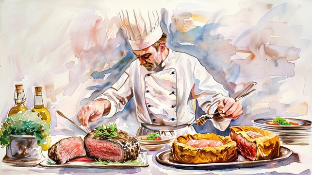 A chef is preparing a delicious meal in a restaurant.