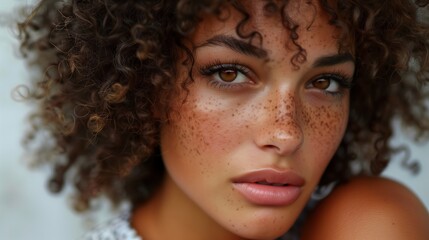 People, Professional Studio Portrait of African American Woman with Curly Hair, Confident and Stylish Look