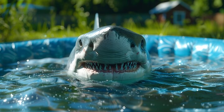 big white shark swimming in the children's pool