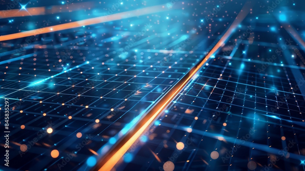 Poster abstract digital grid with glowing lines - a futuristic abstract background with a glowing grid and 