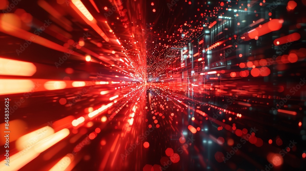 Poster abstract red and black lightscape - an abstract digital image with a blur of red and white lights, r