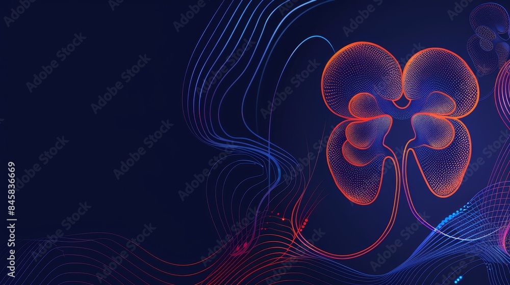 Poster abstract digital art with a red and blue composition - a digital artwork featuring abstract shapes, 